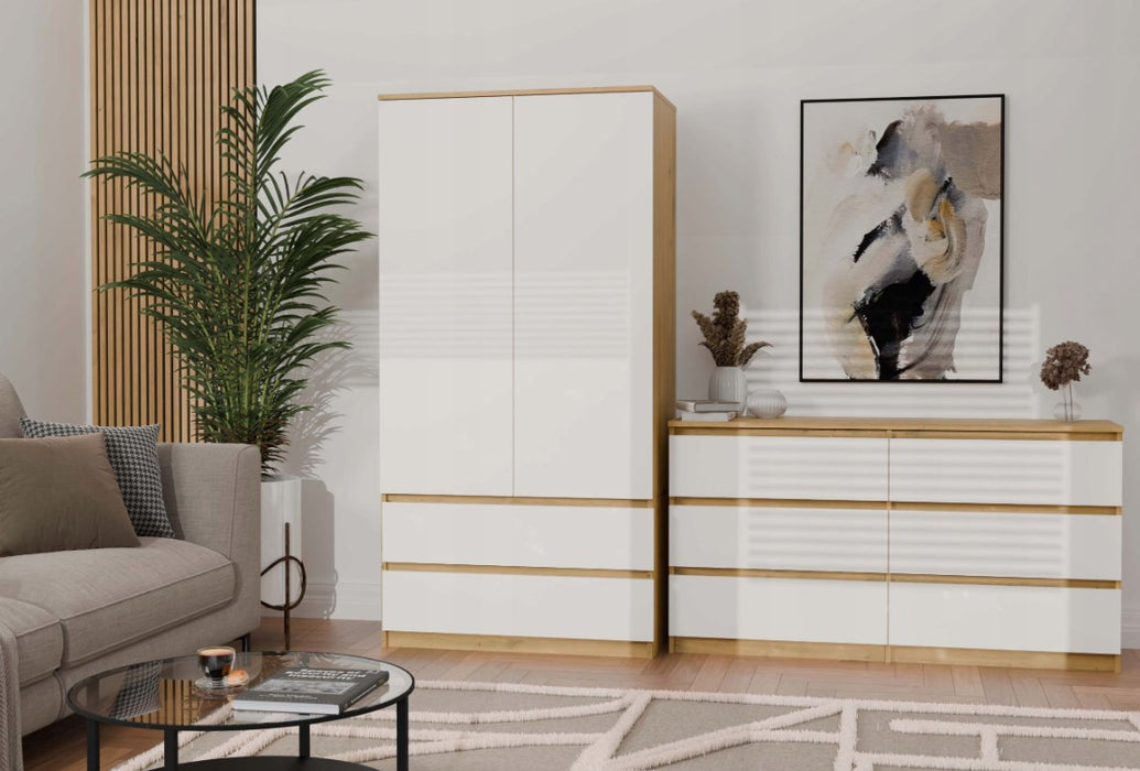 M6 MALWA CHEST OF DRAWERS 140 CM 6 DRAWERS OAK ARTISAN/WHITE