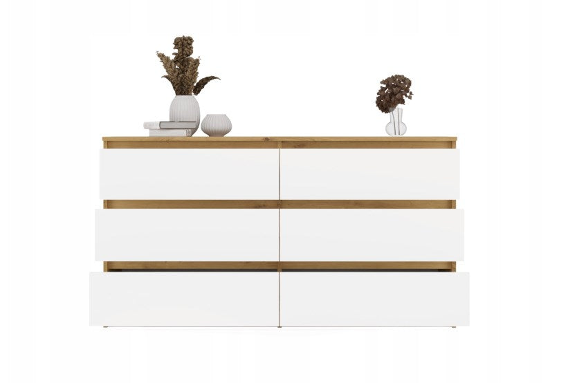 M6 MALWA CHEST OF DRAWERS 140 CM 6 DRAWERS OAK ARTISAN/WHITE