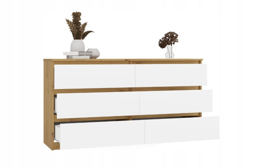 M6 MALWA CHEST OF DRAWERS 140 CM 6 DRAWERS OAK ARTISAN/WHITE