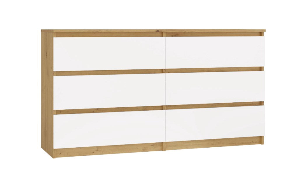 M6 MALWA CHEST OF DRAWERS 140 CM 6 DRAWERS OAK ARTISAN/WHITE