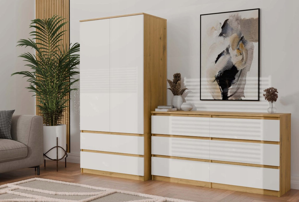 M6 MALWA CHEST OF DRAWERS 140 CM 6 DRAWERS OAK ARTISAN/WHITE