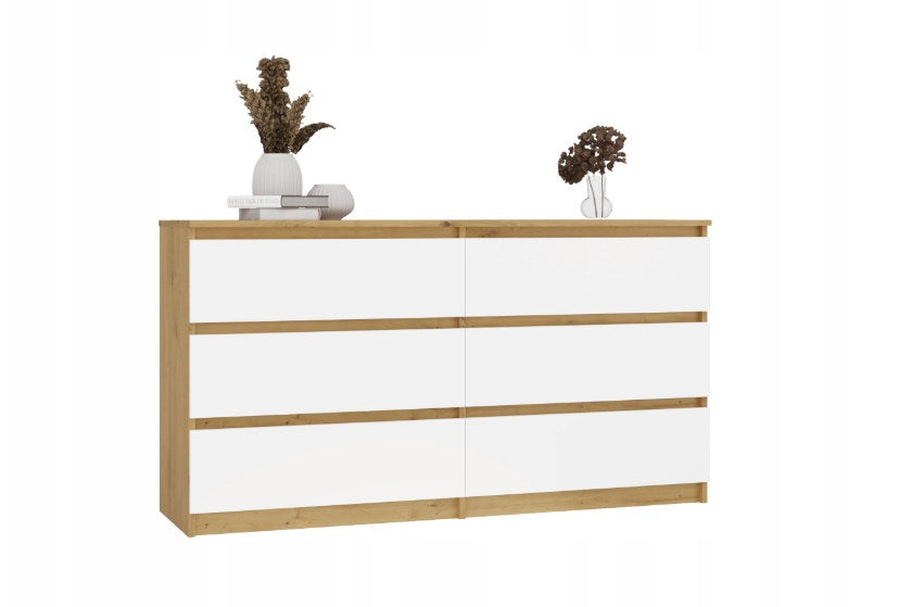M6 MALWA CHEST OF DRAWERS 140 CM 6 DRAWERS OAK ARTISAN/WHITE