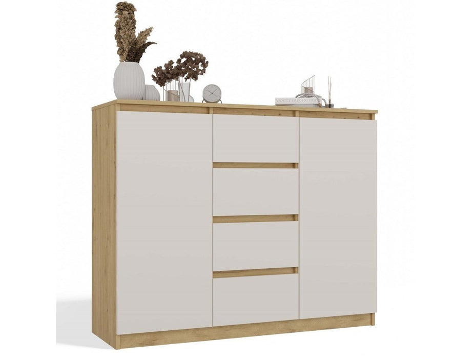 CHEST OF DRAWERS WITH 2 DOORS AND 4 DRAWERS, ARTISAN OAK/CASHMERE COLOUR