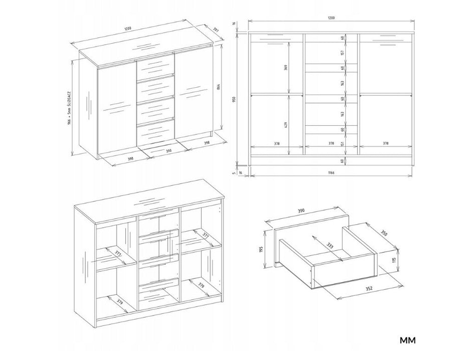 CHEST OF DRAWERS WITH 2 DOORS AND 4 DRAWERS, ARTISAN OAK/CASHMERE COLOUR