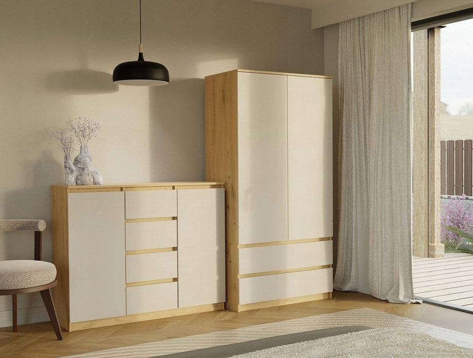 CHEST OF DRAWERS WITH 2 DOORS AND 4 DRAWERS, ARTISAN OAK/CASHMERE COLOUR