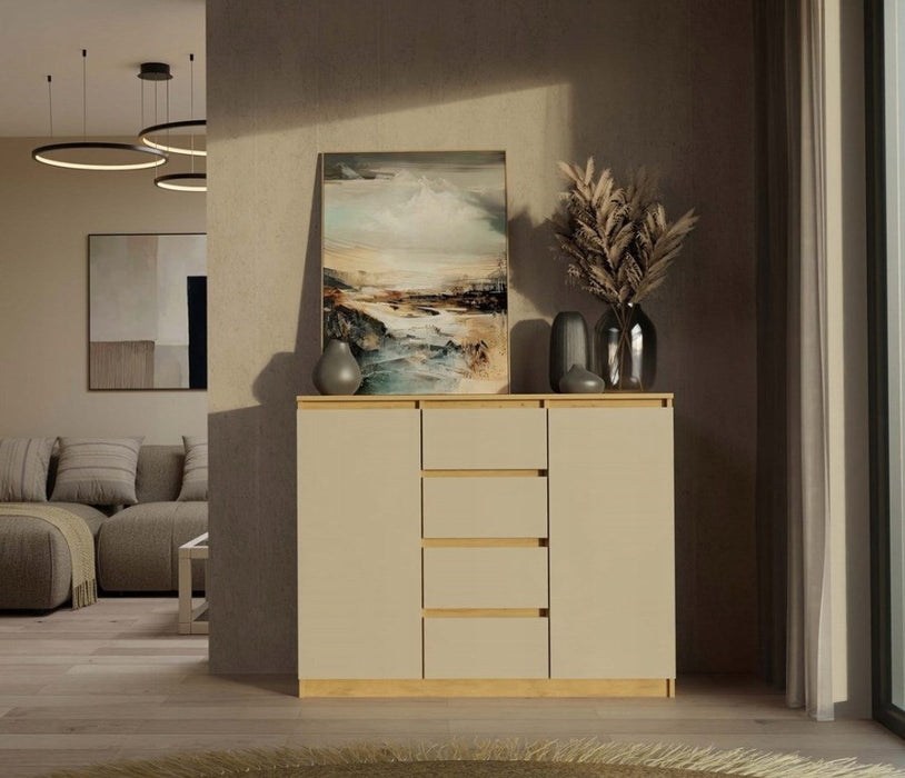 CHEST OF DRAWERS WITH 2 DOORS AND 4 DRAWERS, ARTISAN OAK/CASHMERE COLOUR