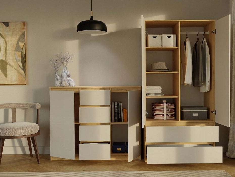 CHEST OF DRAWERS WITH 2 DOORS AND 4 DRAWERS, ARTISAN OAK/CASHMERE COLOUR