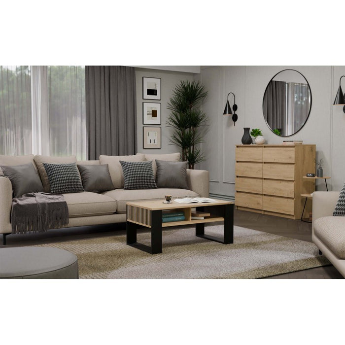 MODERN 2P SLIM ARTISAN COFFEE TABLE WITH BLACK LEGS