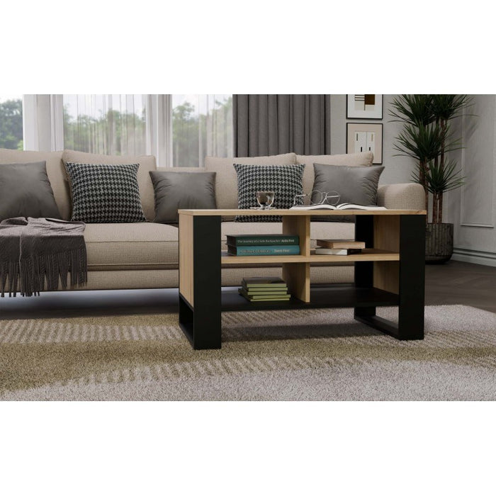 MODERN 4P ARTISAN COFFEE TABLE WITH BLACK LEGS
