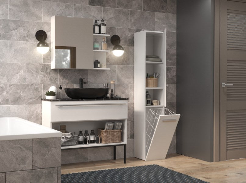 Bathroom cabinet NEL IV 31x30x174 cm, white, glossy
