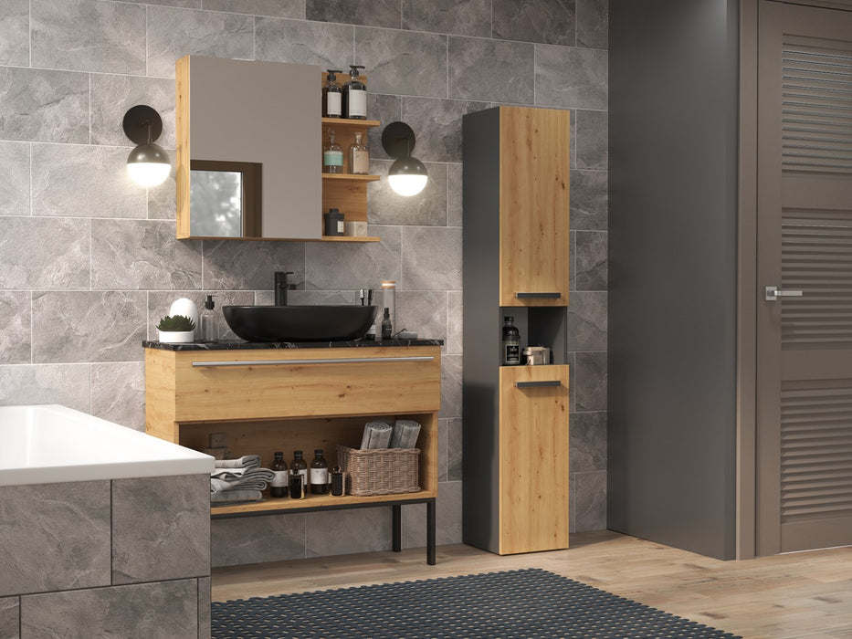 Topeshop NEL I ANT/ART bathroom storage cabinet Graphite, Oak