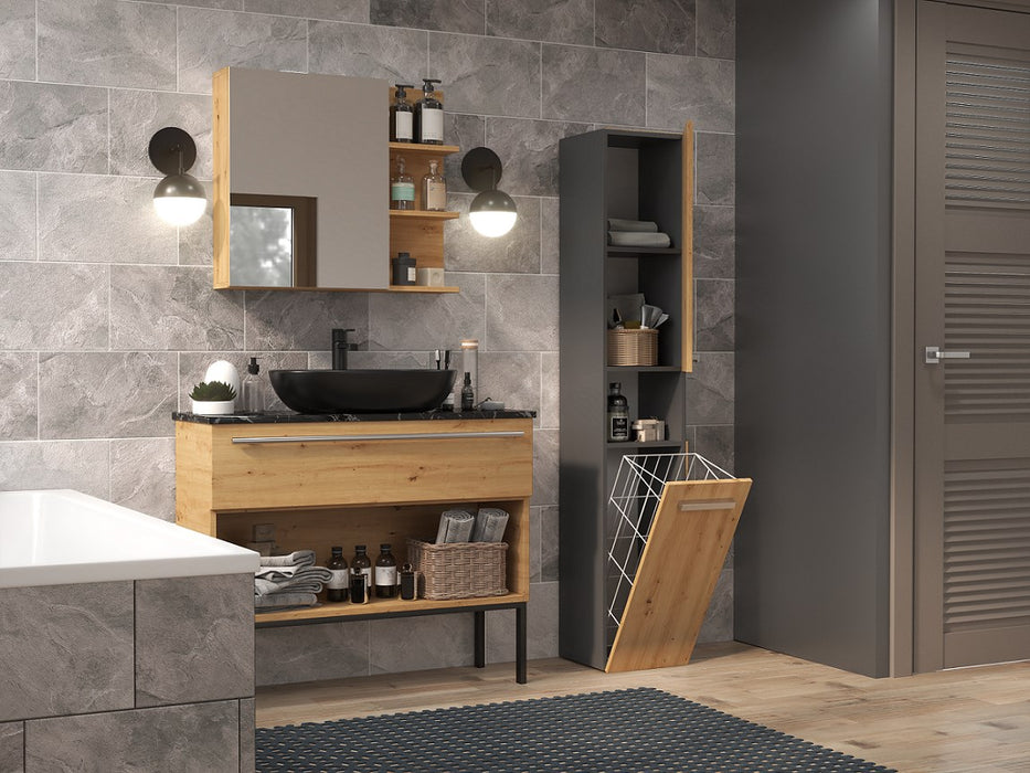 Topeshop NEL III ANT/ART bathroom storage cabinet Graphite, Oak