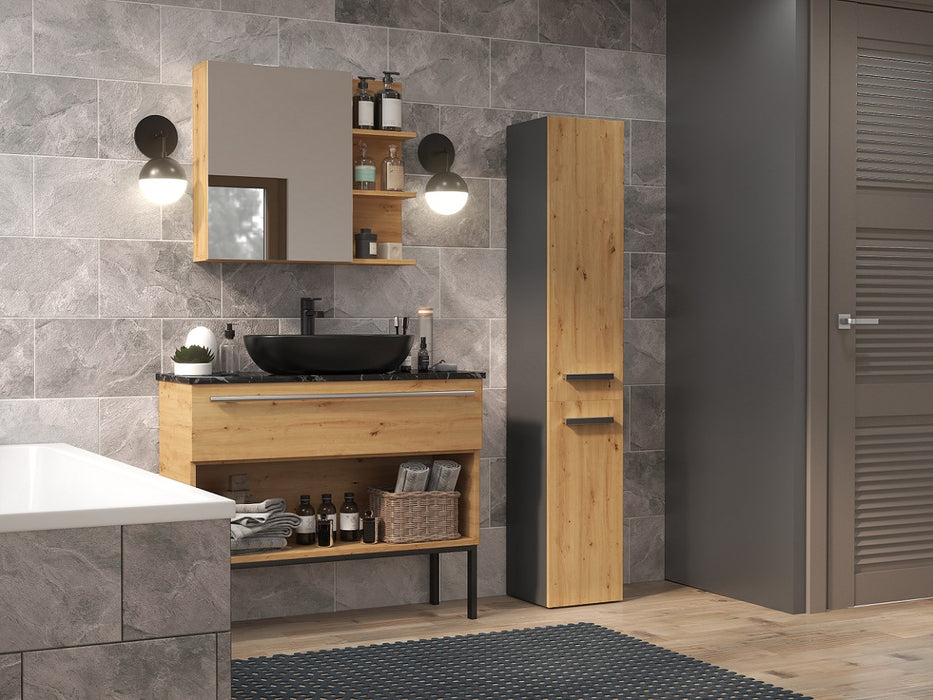 Topeshop NEL IV ANT/ART bathroom storage cabinet Graphite, Oak