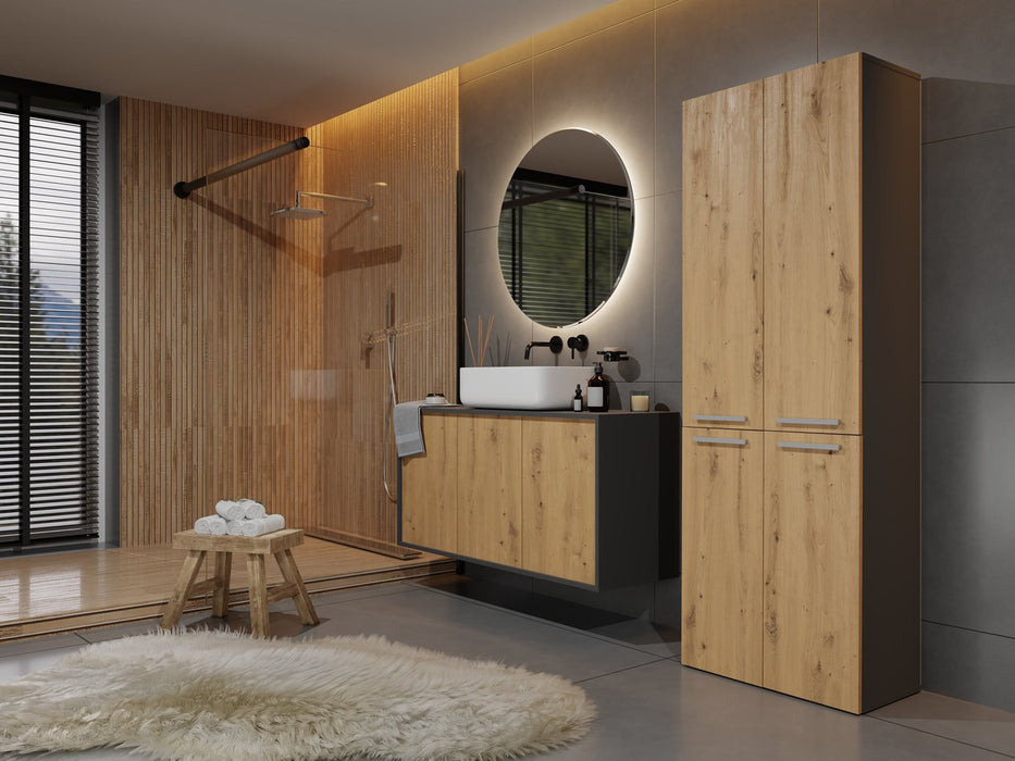 Topeshop NEL 1K DD ANT/ART KP bathroom storage cabinet Graphite, Oak