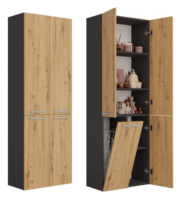 Topeshop NEL 1K DD ANT/ART KP bathroom storage cabinet Graphite, Oak