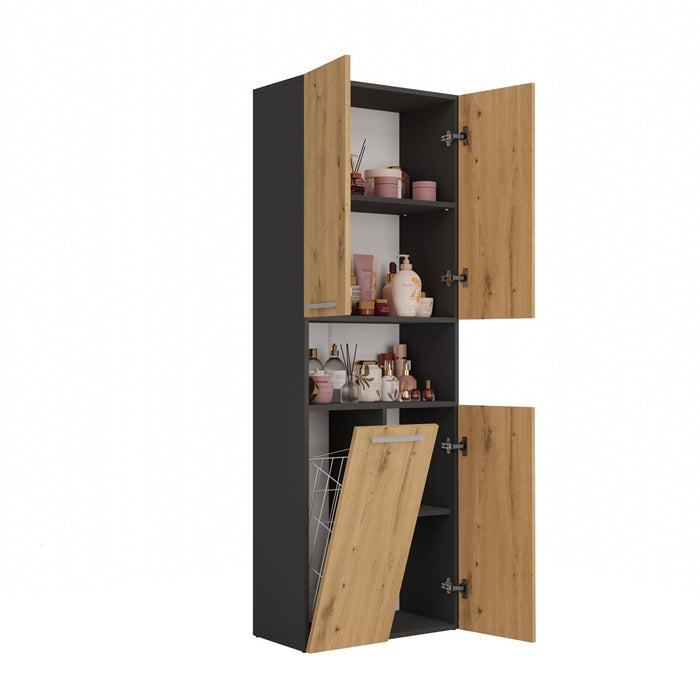 Topeshop NEL 1K DK ANT/ART KP bathroom storage cabinet Graphite, Oak