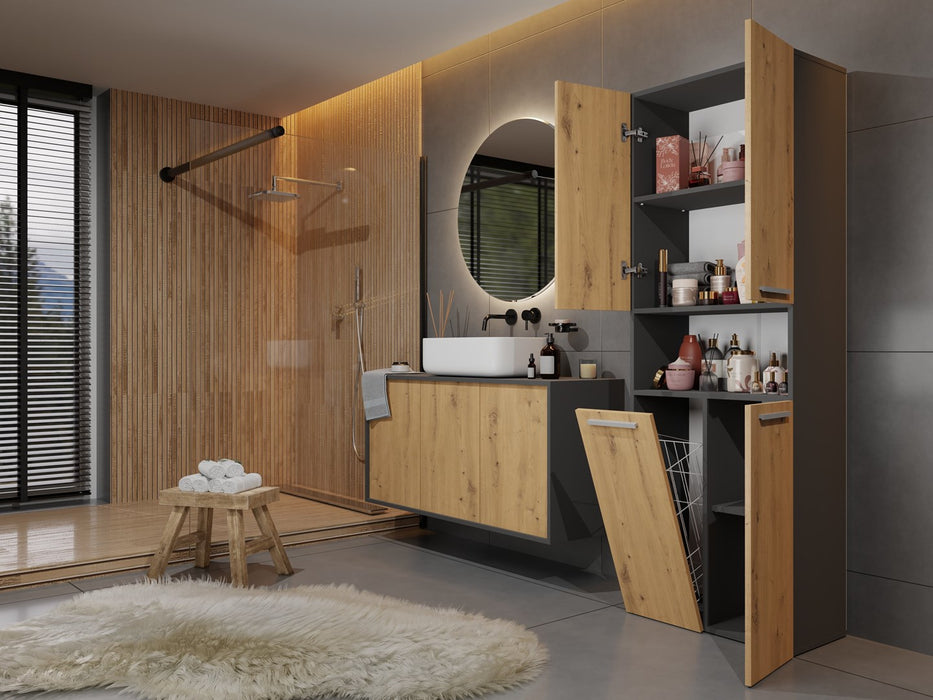 Topeshop NEL 1K DK ANT/ART KP bathroom storage cabinet Graphite, Oak