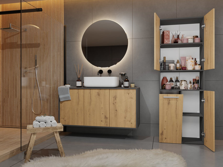 Topeshop NEL 1K DK ANT/ART KP bathroom storage cabinet Graphite, Oak