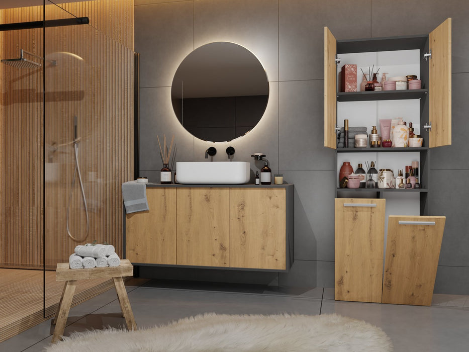 Topeshop NEL 2K DK ANT/ART KP bathroom storage cabinet Graphite, Oak