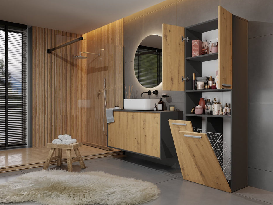 Topeshop NEL 2K DK ANT/ART KP bathroom storage cabinet Graphite, Oak