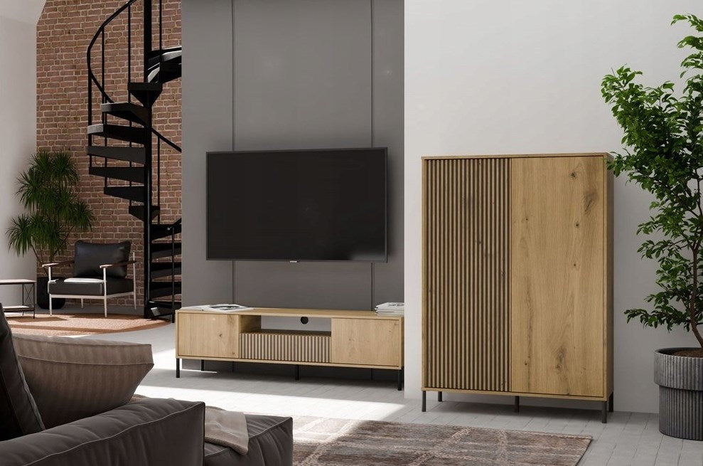 KAMARO 2DD SLIM/GŁ OAK ARTISAN DISPLAY CABINET