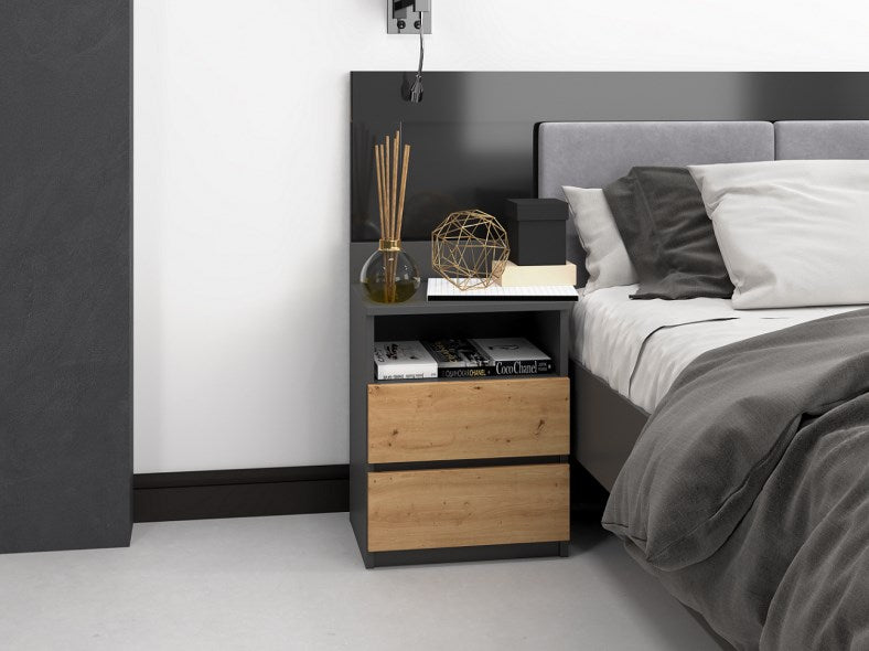 Topeshop M1 ANTRACYT/ARTISAN nightstand/bedside table 2 drawer(s) Oak