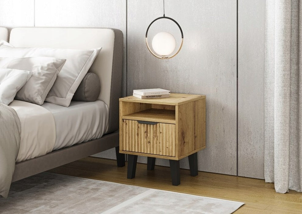 SCANDI 1S SLIM OAK ARTISAN BEDSIDE TABLE