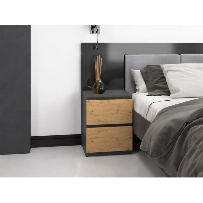Topeshop W2 ANTRACYT/ARTISAN nightstand/bedside table 2 drawer(s) Anthracite Oak - Bedside tables made of furniture