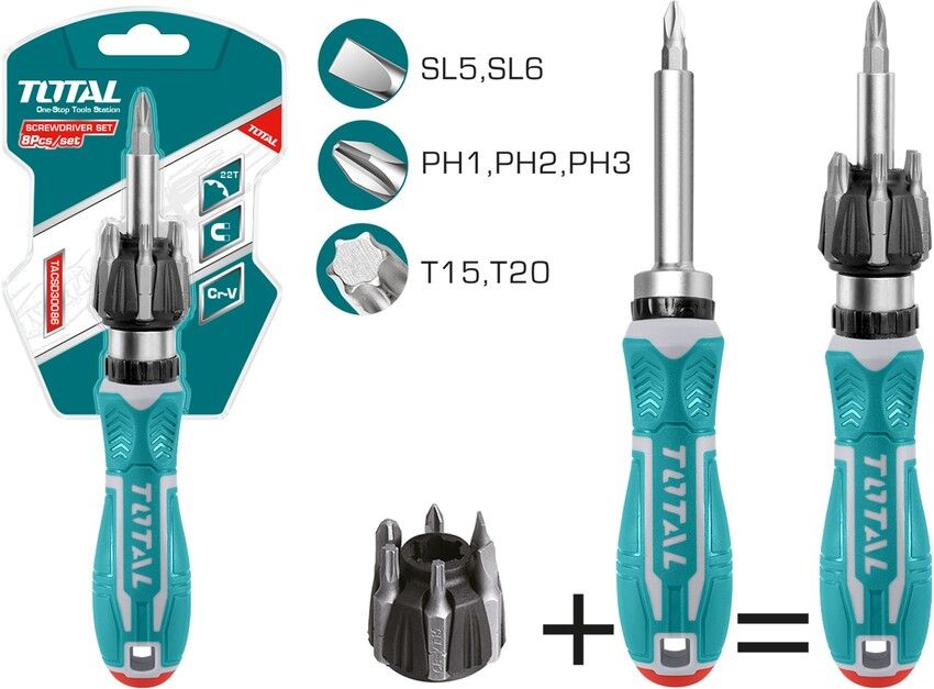 SCREWDRIVER SET WITH 8 TOTAL BITS