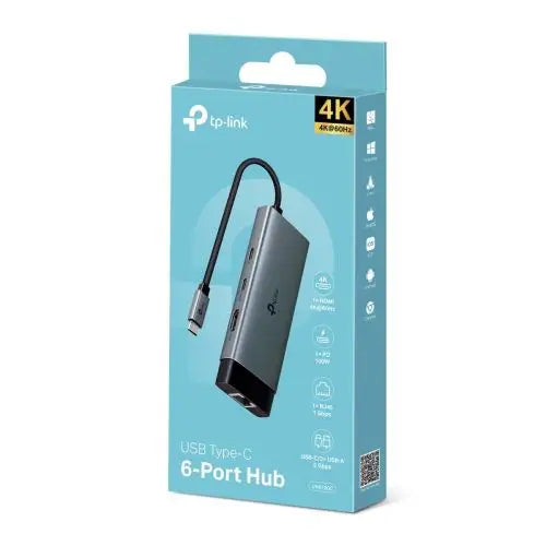 TP-Link Adapter HUB 6-in-1 UH6120C Type-C to 2xType-C 3xUSB 3.0 HDMI 4K 60Hz RJ45 1000Mbps Black EU
