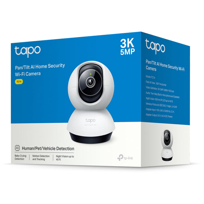 TP-Link Camera Tapo TC74 Wi-Fi Indoor Security Pan/Tilt, 1080P, Night Vision, 360 Degrees, White EU