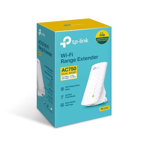 TP-Link Range Extender Wi-Fi Wall Plug RE200 AC750, 750Mb/s, White EU