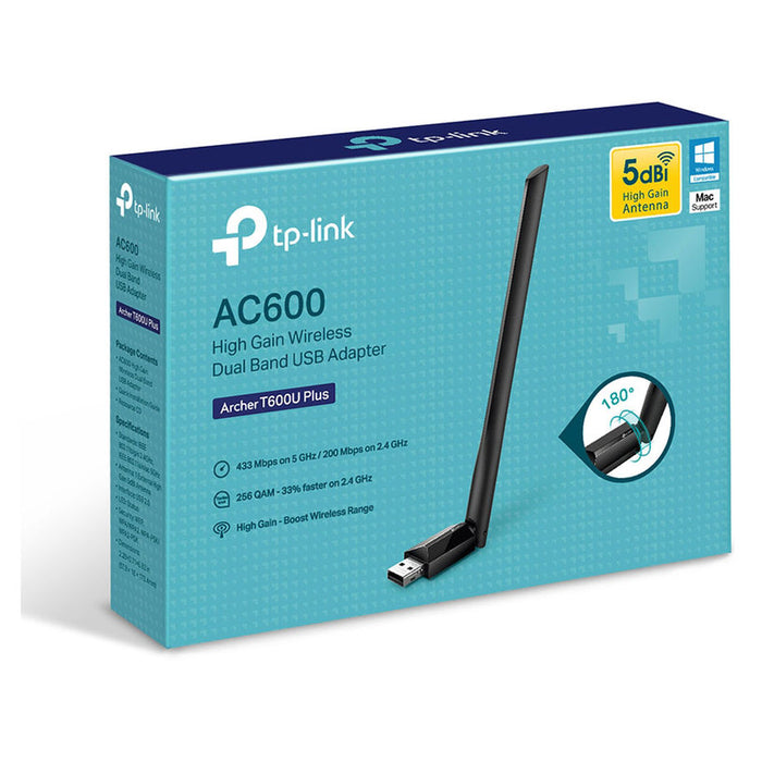 TP-Link Network Adapter T600U Plus AC600 Wireless, USB 2,0, 600Mb/s, Black EU