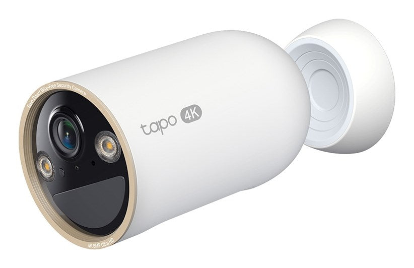 TP-Link Tapo Wire-Free Indoor/Outdoor Security Camera SPEC:4K UHD (3840x2160), H.265/H.264 Supported, 16x UHD Digital Zoom, 2.4/5 GHz Dual Band Wi-Fi, 10000mAh Rechargeable Lithium-ion Battery