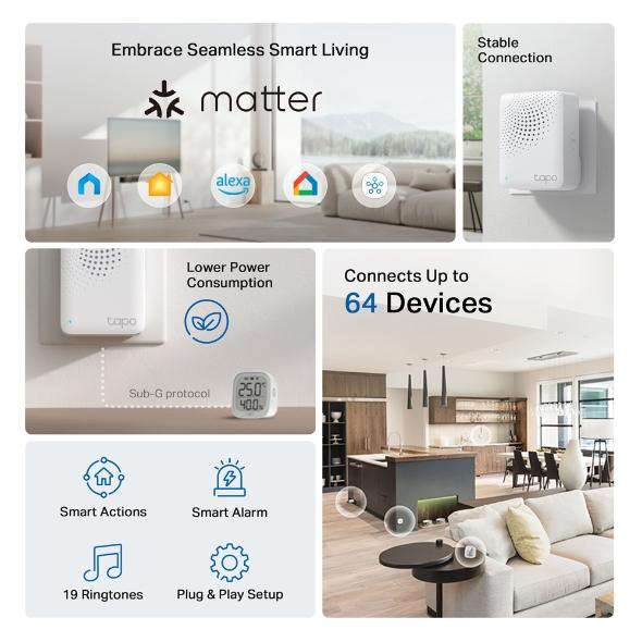 TP LINK smart hub with doorbell H100, alarm, coordinates with Tapo smart sensors, connects up to 64 smart devices, doorbell, Wi-Fi