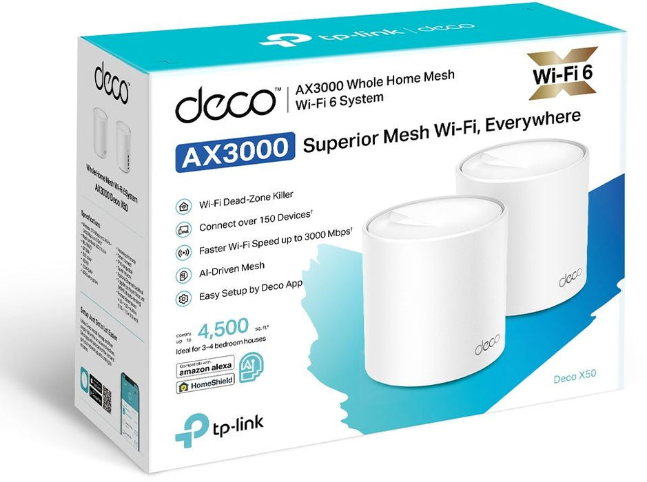 Access Point TP-Link Deco X50, 2 pack, 3x LAN/WAN, 2.4/5 GHz, 574 - 2402 Mbps, Gigabit