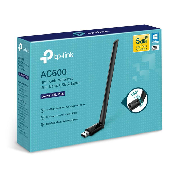 Wireless adapter TP-LINK Archer T2U PLUS, AC600, Dual band, USB, external antenna 5 dBi