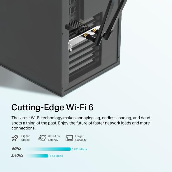 Wireless adapter TP-LINK Archer TX20E, PCIe, 1800Mbps, Wireless AX, 2.4GHz /5GHz, BT 5.2, 2x external antennas