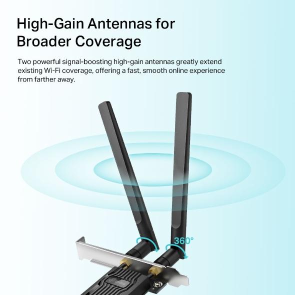 Wireless adapter TP-LINK Archer TX20E, PCIe, 1800Mbps, Wireless AX, 2.4GHz /5GHz, BT 5.2, 2x external antennas