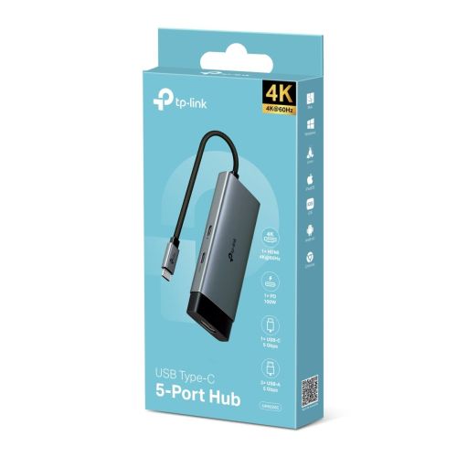 TP-Link Adapter HUB 5-in-1 UH5020C Type-C to 2xType-C, 3xUSB 3.0, HDMI 4K 60Hz, Black EU