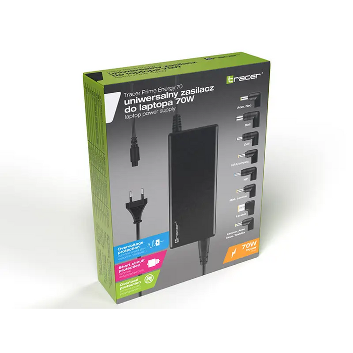 TRACER UNIVERSAL ADAPTER FOR LAPTOP PRIME ENERGY 70W - Адаптери за лаптоп<<<Компютърна периферия<<<MediaTrade&&&Зарядни