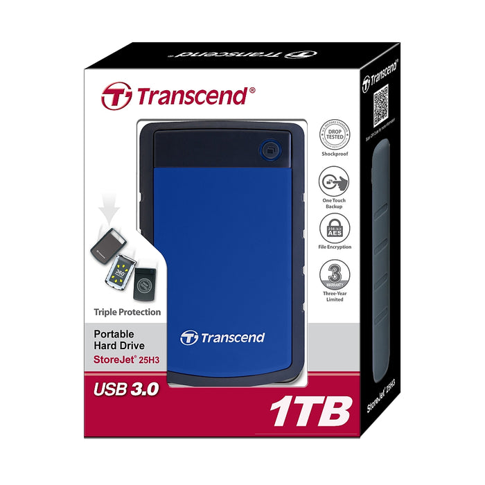Transcend 1TB, 2.5" Portable HDD, StoreJet H3, Blue, Anti-shock