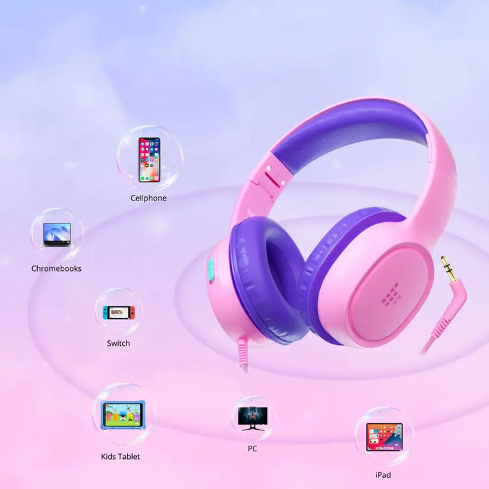 Tronsmart KH01 Wired Headphones for Kids Safe - Pink - Headphones and speakers<<<HurtelXML