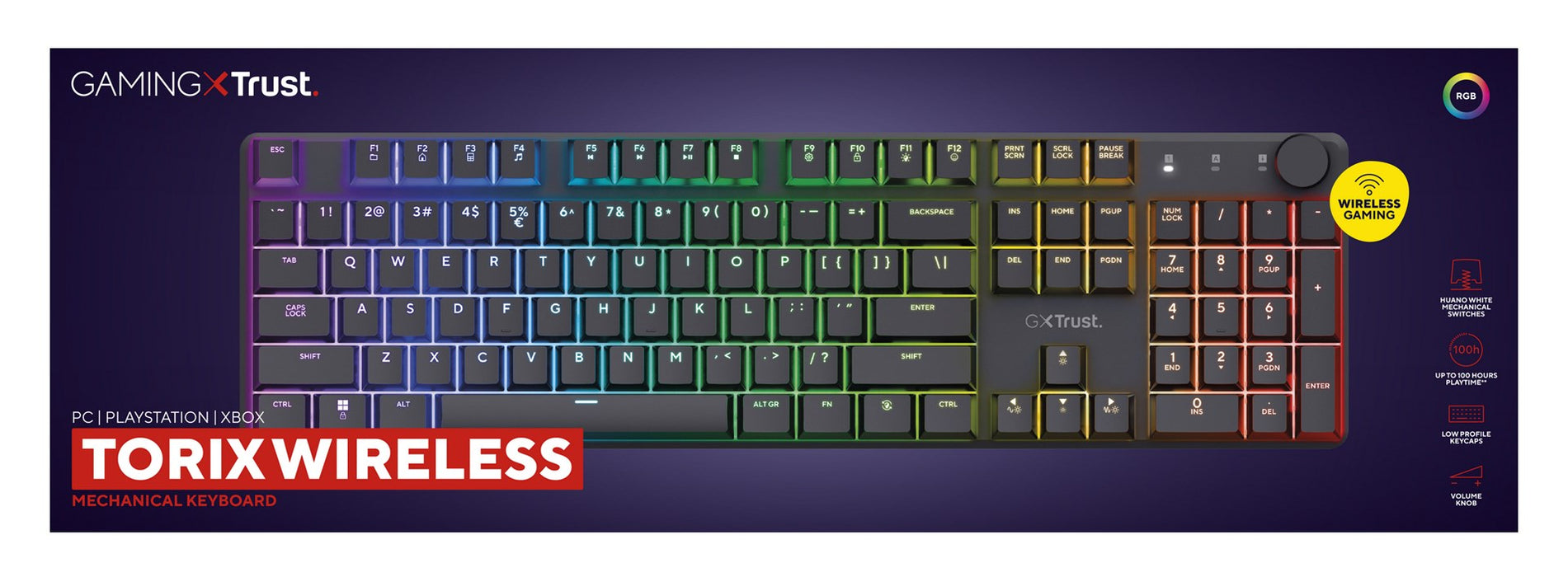 Trust GXT 868 Torix keyboard Gaming USB + RF Wireless + Bluetooth QWERTY US English Black