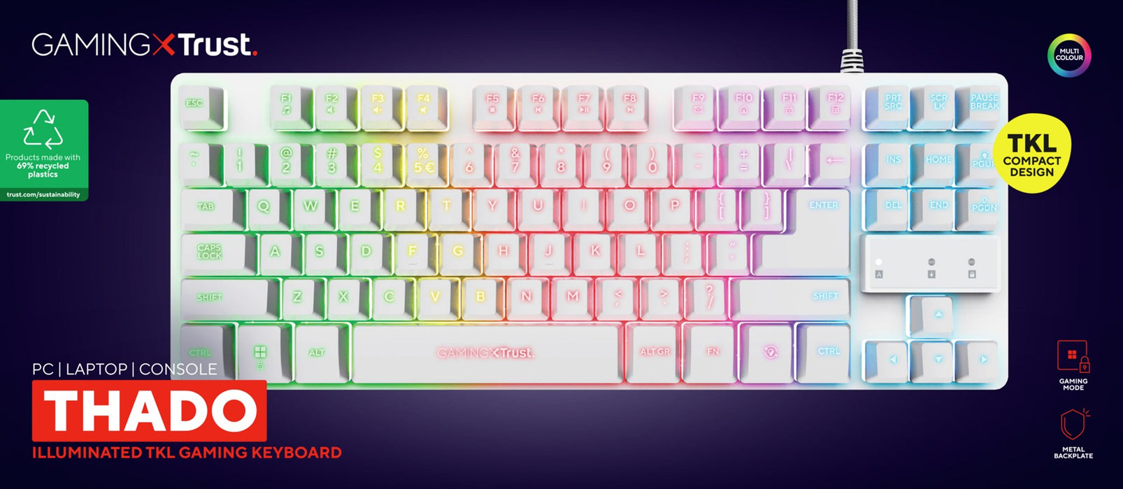 Trust GXT 833W THADO TKL US - gaming keyboard, white