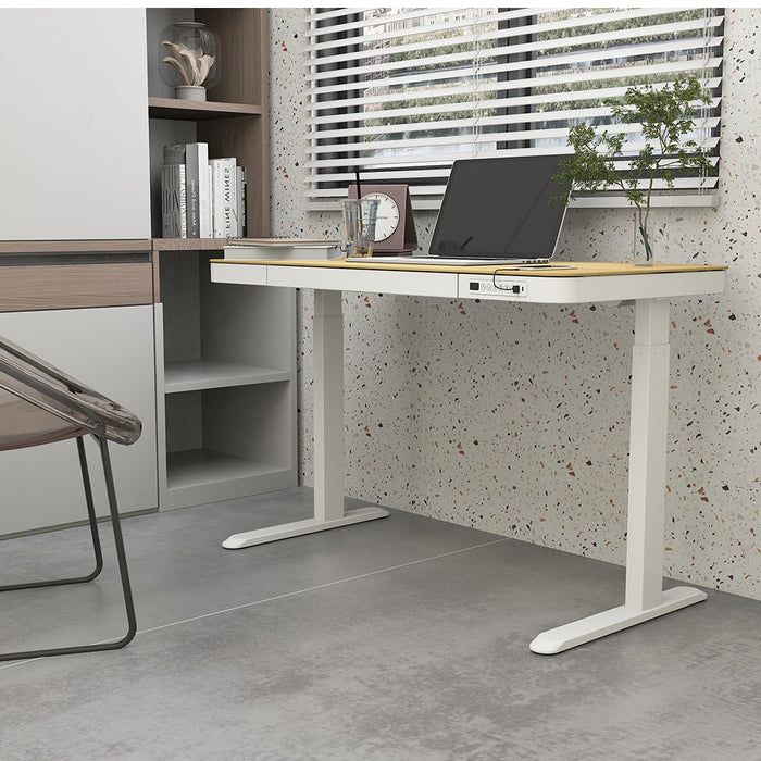 Tuckano Electric Height Adjustable Desk ET119W-C White/Oak. Desk top dimensions 120 x 60cm.
