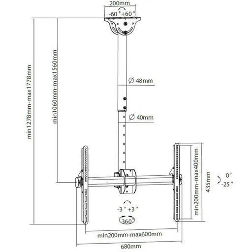 TV Ceiling Support Techly ICA-CPLB 946L 70’’ 37’’ - Монтиране на екрани<<<Електроника Периферни и резервни
