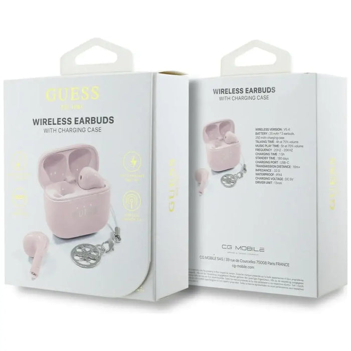 TWS Guess Glossy Effect Printed Classic Logo & Charm Headphones - Pink - Headphones and speakers<<<HurtelXML