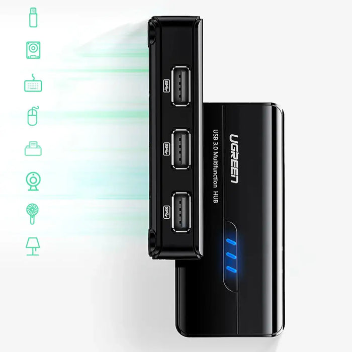 Ugreen 20264 RJ45 / USB-A 10/100Mbps HUB network adapter 3x USB-A 2.0 - black - USB hubs<<<HurtelXML