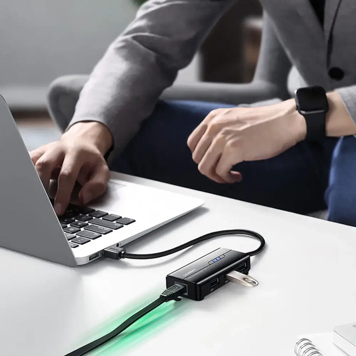 Ugreen 20265 USB-A / RJ45 1000 Mbps HUB 3x USB 3.0 network adapter - black - USB hubs<<<HurtelXML